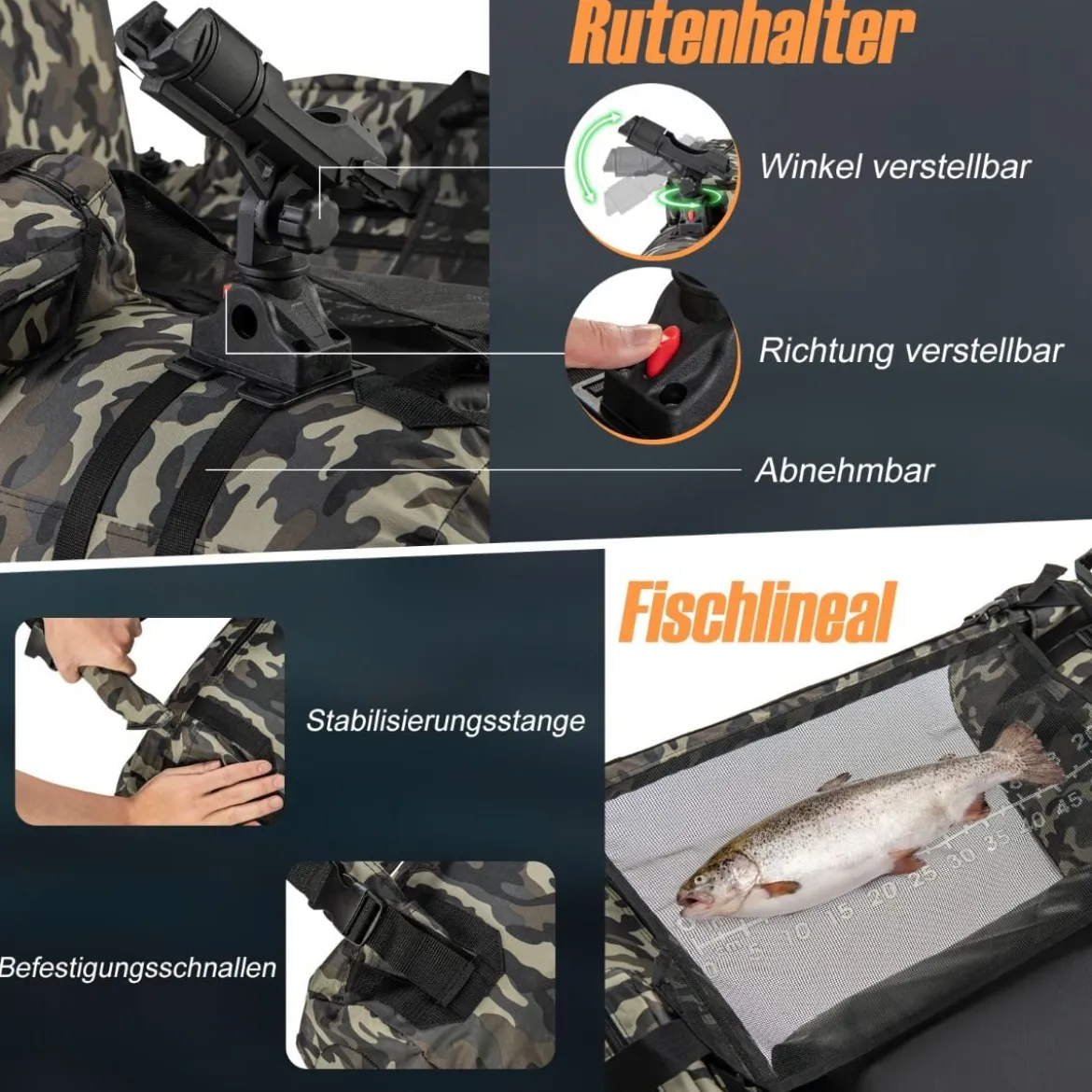 Aufblasbares Schlauchboot mit Fischlineal & Rutenhalter & Paddel Angelboot Camouflage
