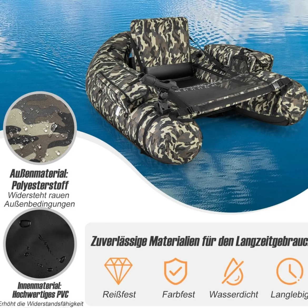 Aufblasbares Schlauchboot mit Fischlineal & Rutenhalter & Paddel Angelboot Camouflage