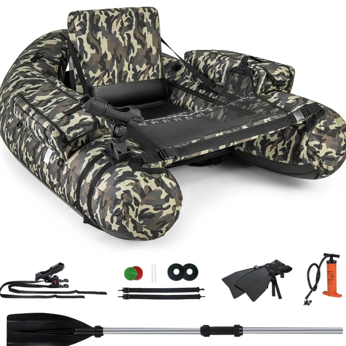 Aufblasbares Schlauchboot mit Fischlineal & Rutenhalter & Paddel Angelboot Camouflage