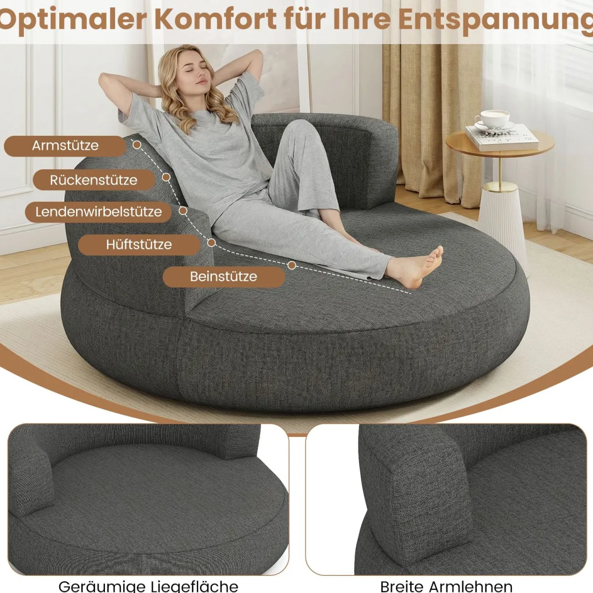 Aufblasbares Sofa aufblasbarer Lounger Luftsofa mit abnehmbarem Bezug großzügige Liegefläche Grau