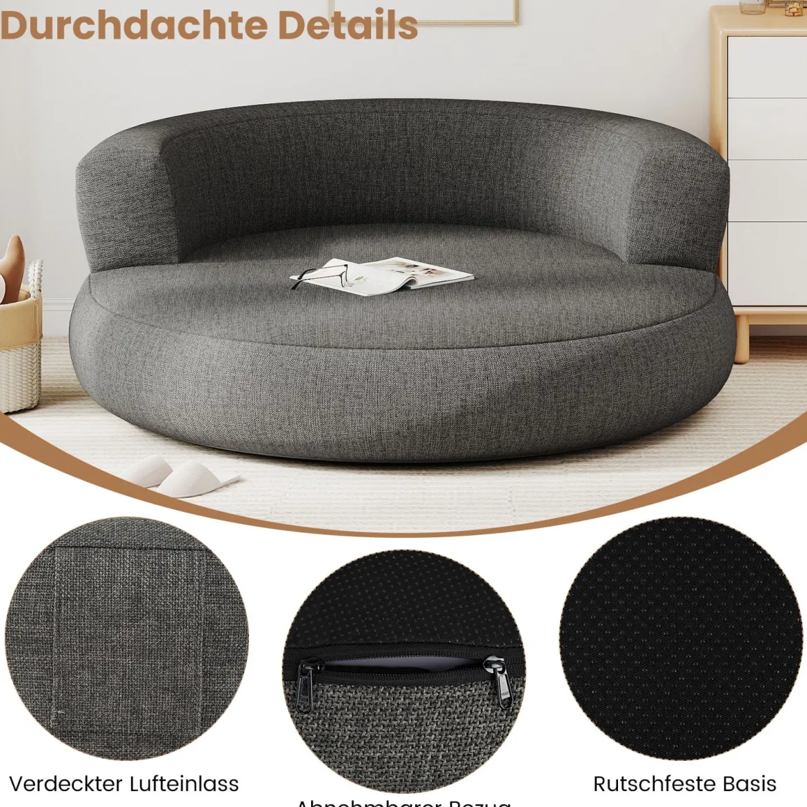 Aufblasbares Sofa aufblasbarer Lounger Luftsofa mit abnehmbarem Bezug großzügige Liegefläche Grau