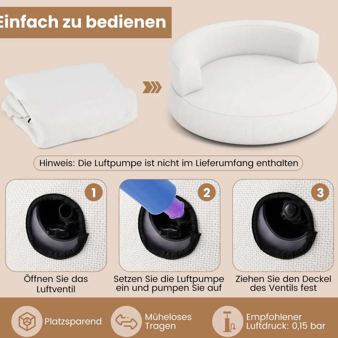 Aufblasbares Sofa aufblasbarer Lounger Luftsofa mit abnehmbarem Bezug großzügige Liegefläche Weiß