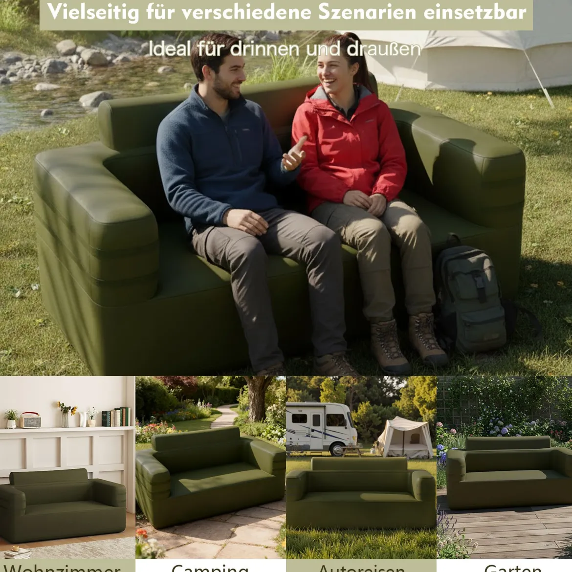 Aufblasbares Sofa mit Integrierter Pumpe & Aufbewahrungstasche Camping Luftsofa für 2 Personen