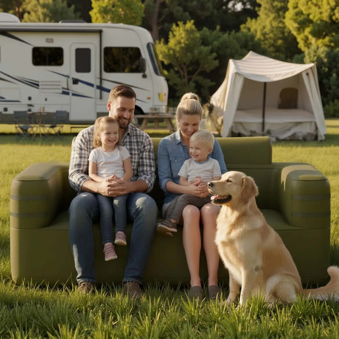 Aufblasbares Sofa mit Integrierter Pumpe & Aufbewahrungstasche Camping Luftsofa für 2 Personen
