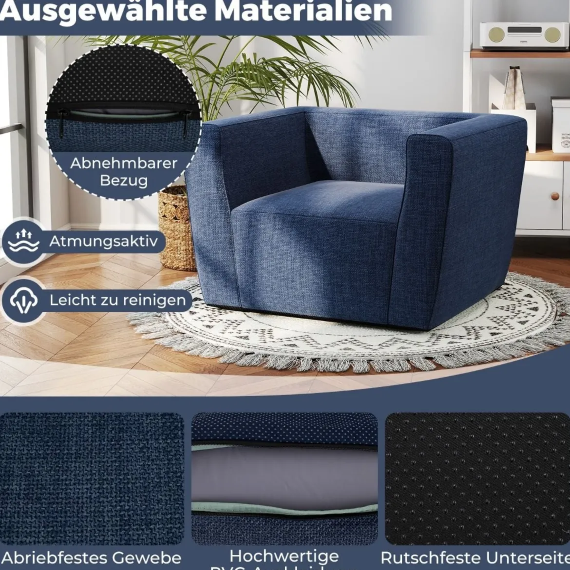 Aufblasbares Sofa tragbares aufblasbares Sofa mit abnehmbarem Bezug breite Armlehnen Blau