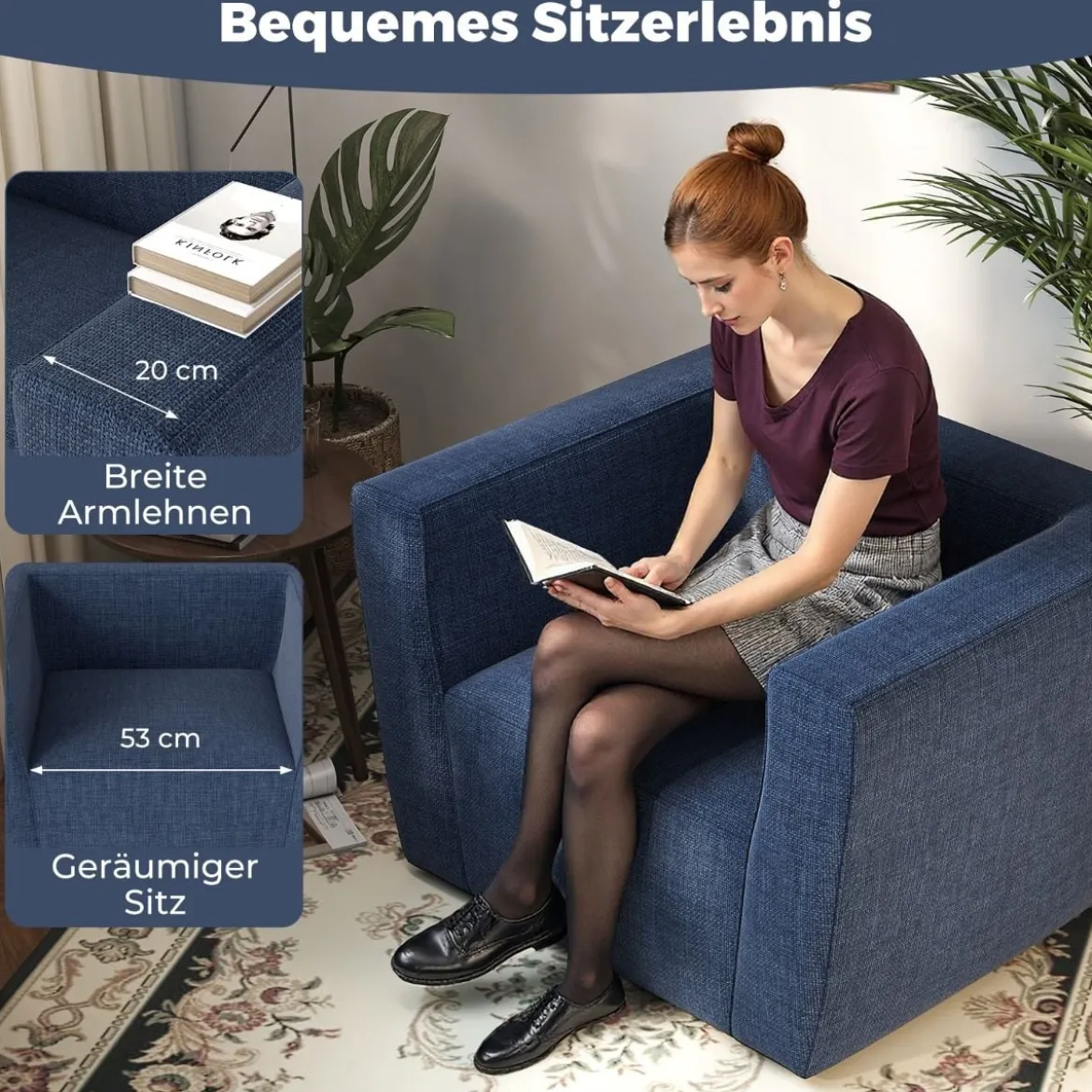 Aufblasbares Sofa tragbares aufblasbares Sofa mit abnehmbarem Bezug breite Armlehnen Blau
