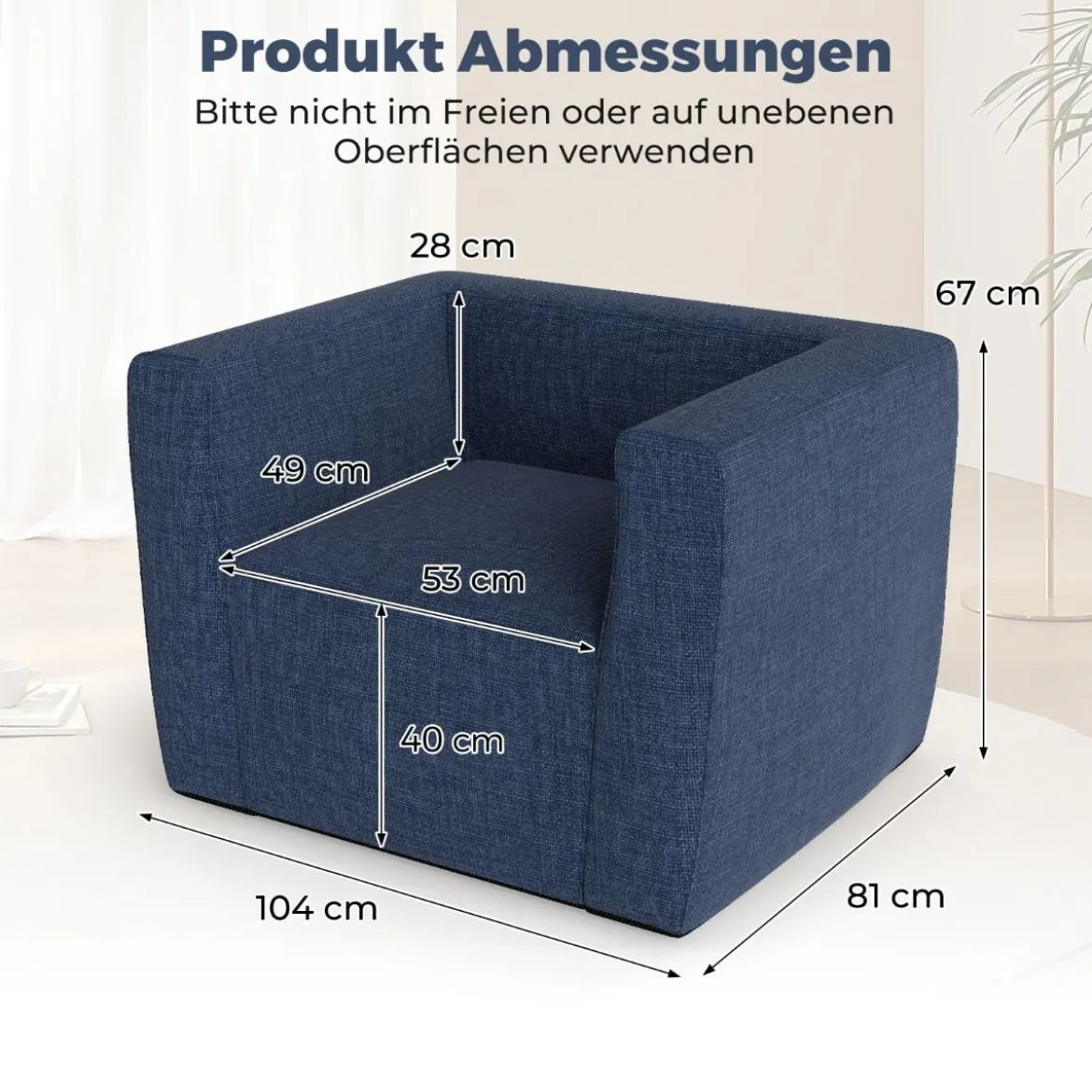 Aufblasbares Sofa tragbares aufblasbares Sofa mit abnehmbarem Bezug breite Armlehnen Blau