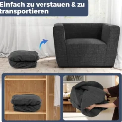 Aufblasbares Sofa tragbares aufblasbares Sofa mit abnehmbarem Bezug breite Armlehnen Grau
