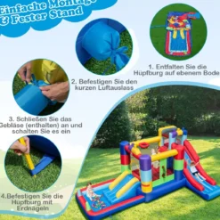 Aufblasbares Sprung Haus mit 680W Gebläse Sprungburg mit Rutsche & Ball-Pit 480 x 325 x 210 cm