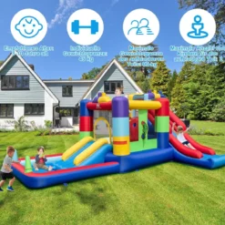 Aufblasbares Sprung Haus mit 680W Gebläse Sprungburg mit Rutsche & Ball-Pit 480 x 325 x 210 cm