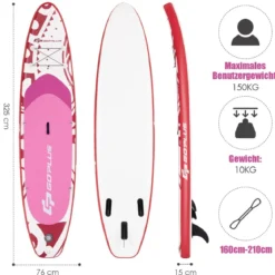 Aufblasbares Stand-up-Paddle-Board mit SUP-Zubehör Rucksack verstellbares Paddel 325 x 76 x 15 cm Rot