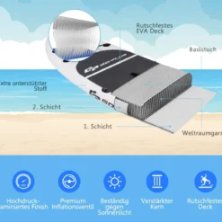 Aufblasbares Stand-up-Paddle-Board mit Rucksack Handpumpe verstellbares Paddel Sicherheitsleine Weiß