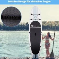 Aufblasbares Stand-up-Paddle-Board mit Rucksack Handpumpe verstellbares Paddel Sicherheitsleine Weiß