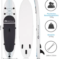 Aufblasbares Stand-up-Paddle-Board mit Rucksack Handpumpe verstellbares Paddel Sicherheitsleine Weiß