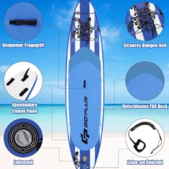 Aufblasbares Stand-up-Paddle-Board mit SUP-Zubehör Rucksack verstellbares Paddel 325 x 76 x 15 cm Marineblau