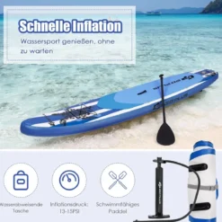 Aufblasbares Stand-up-Paddle-Board mit SUP-Zubehör Rucksack verstellbares Paddel 325 x 76 x 15 cm Marineblau