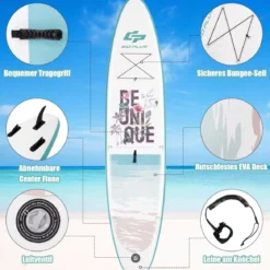 Aufblasbares Stand-up-Paddle-Board mit Rucksack Handpumpe verstellbares Paddel Sicherheitsleine Blau
