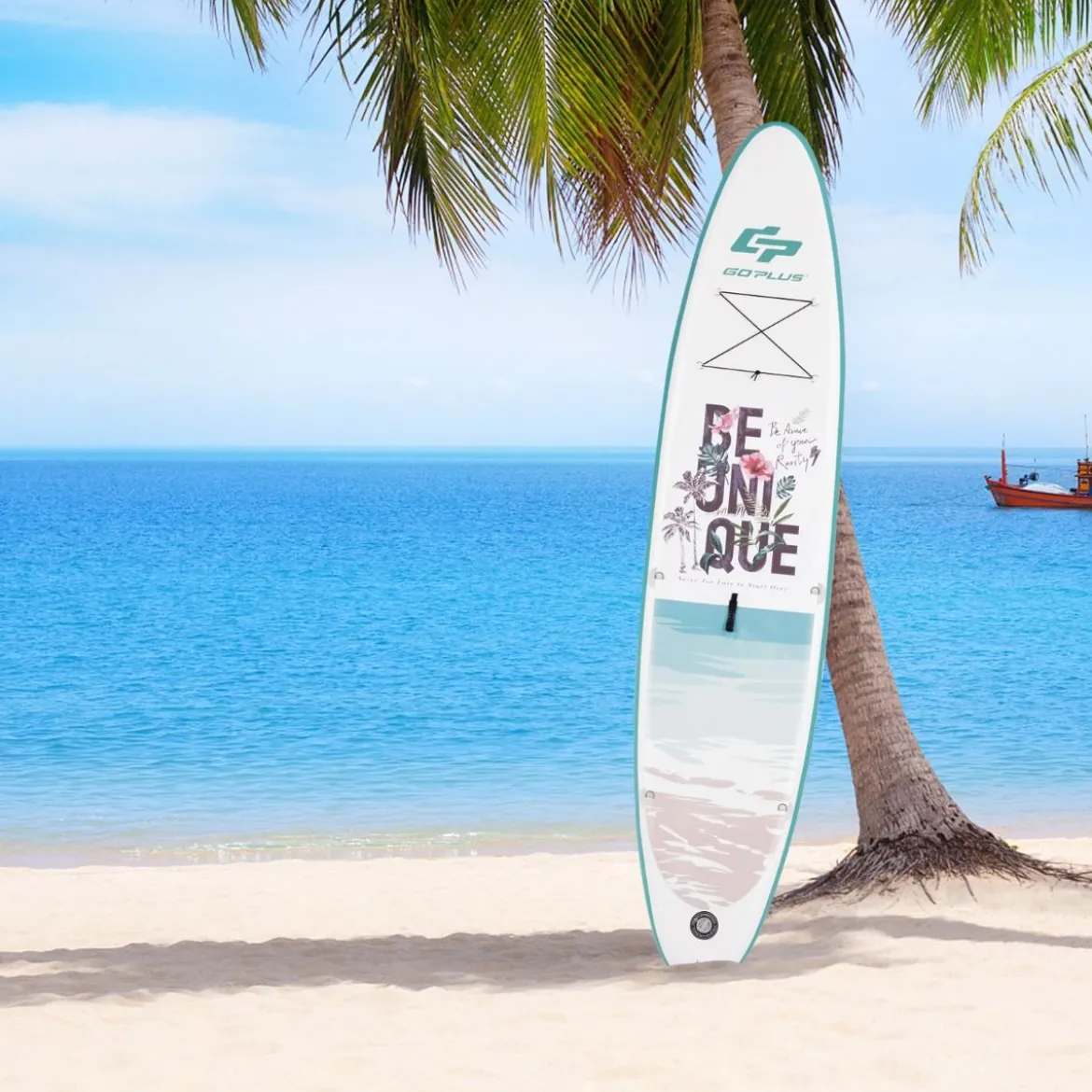 Aufblasbares Stand-up-Paddle-Board mit Rucksack Handpumpe verstellbares Paddel Sicherheitsleine Blau