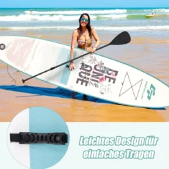 Aufblasbares Stand-up-Paddle-Board mit Rucksack Handpumpe verstellbares Paddel Sicherheitsleine Blau