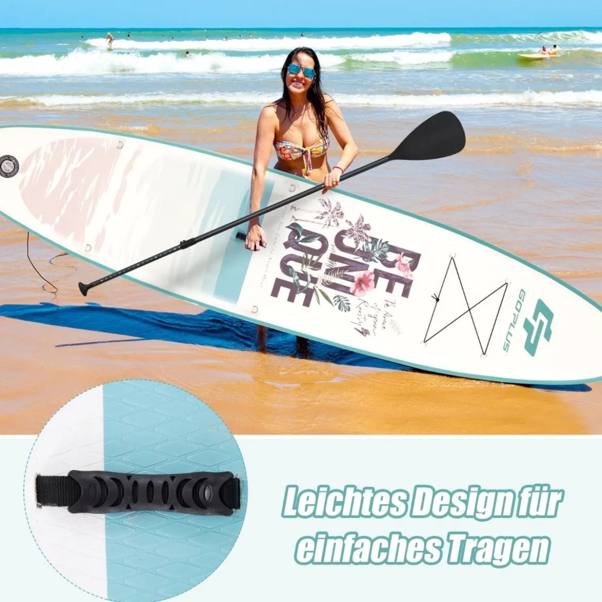 Aufblasbares Stand-up-Paddle-Board mit Rucksack Handpumpe verstellbares Paddel Sicherheitsleine Blau