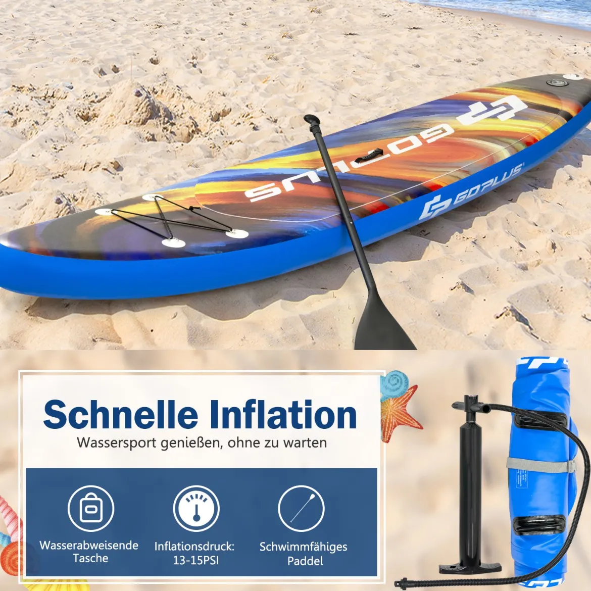 Aufblasbares Stand Up Surfboard verbreitertes Board 320 x 76 x 15 cm Sternenhimmel-Muster Bunt