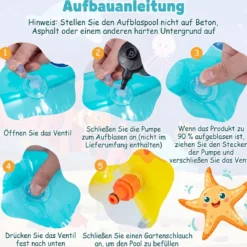 Aufblasbares Wasserspielcenter Planschbecken mit Rutsche & Wassersprinkler Kinder Play Center Poolrutsche 98 L