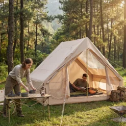 Aufblasbares Zelt für 4 Personen Campingzelt mit 2 Türen Mesh-Fenstern & Dachfenster