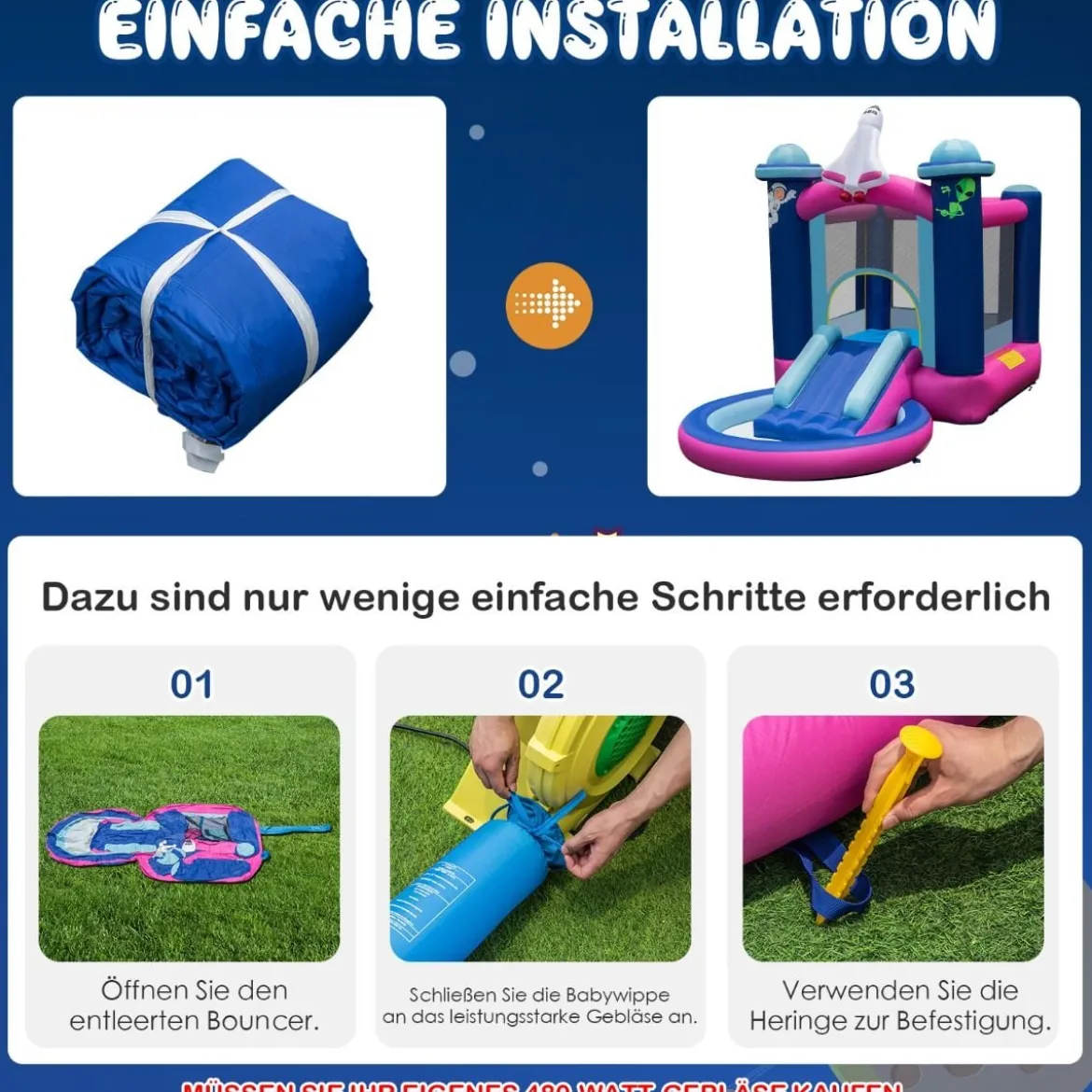 Aufblasbare Wasserrutsche Hüpfburg-Center für Innen- und Außenbereich 207 x 393 x 270 cm