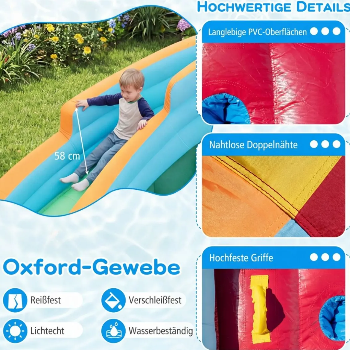 Aufblasbare Wasserrutsche Hüpfburg mit Ozeanbällen Fußball Basketball Kletterwand (ohne Gebläse)