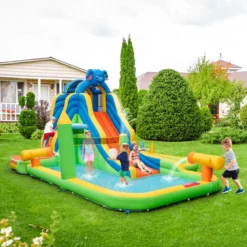 Aufblasbare Wasserrutsche mit Planschbecken & Kletterwand & Wasserkanonen ohne Gebläse