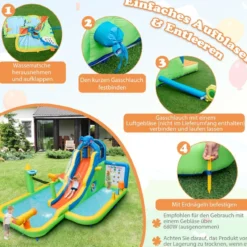 Aufblasbare Wasserrutsche mit Planschbecken & Kletterwand & Wasserkanonen ohne Gebläse