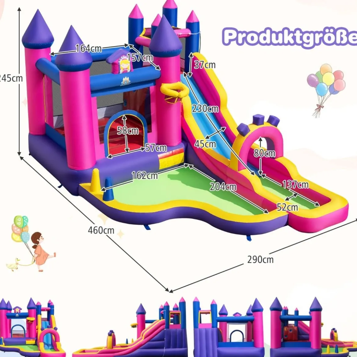 Aufblasbare Wasserrutsche Prinzessin Wasserpark mit langer Rutsche Sprungbereich (ohne Gebläse)