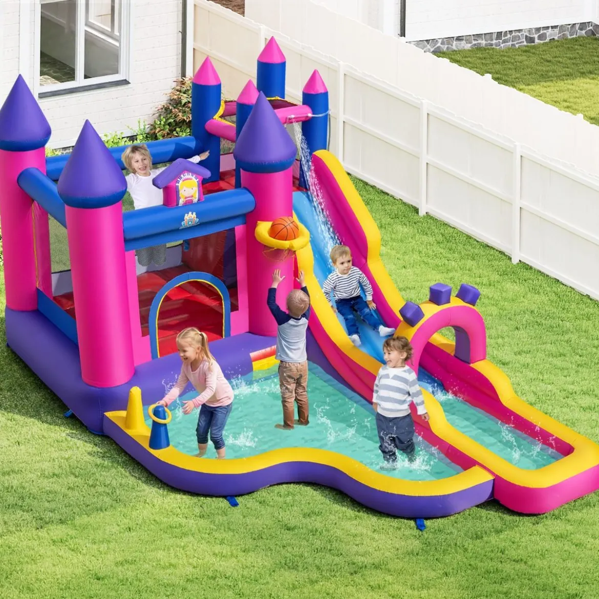 Aufblasbare Wasserrutsche Prinzessin Wasserpark mit langer Rutsche Sprungbereich (ohne Gebläse)