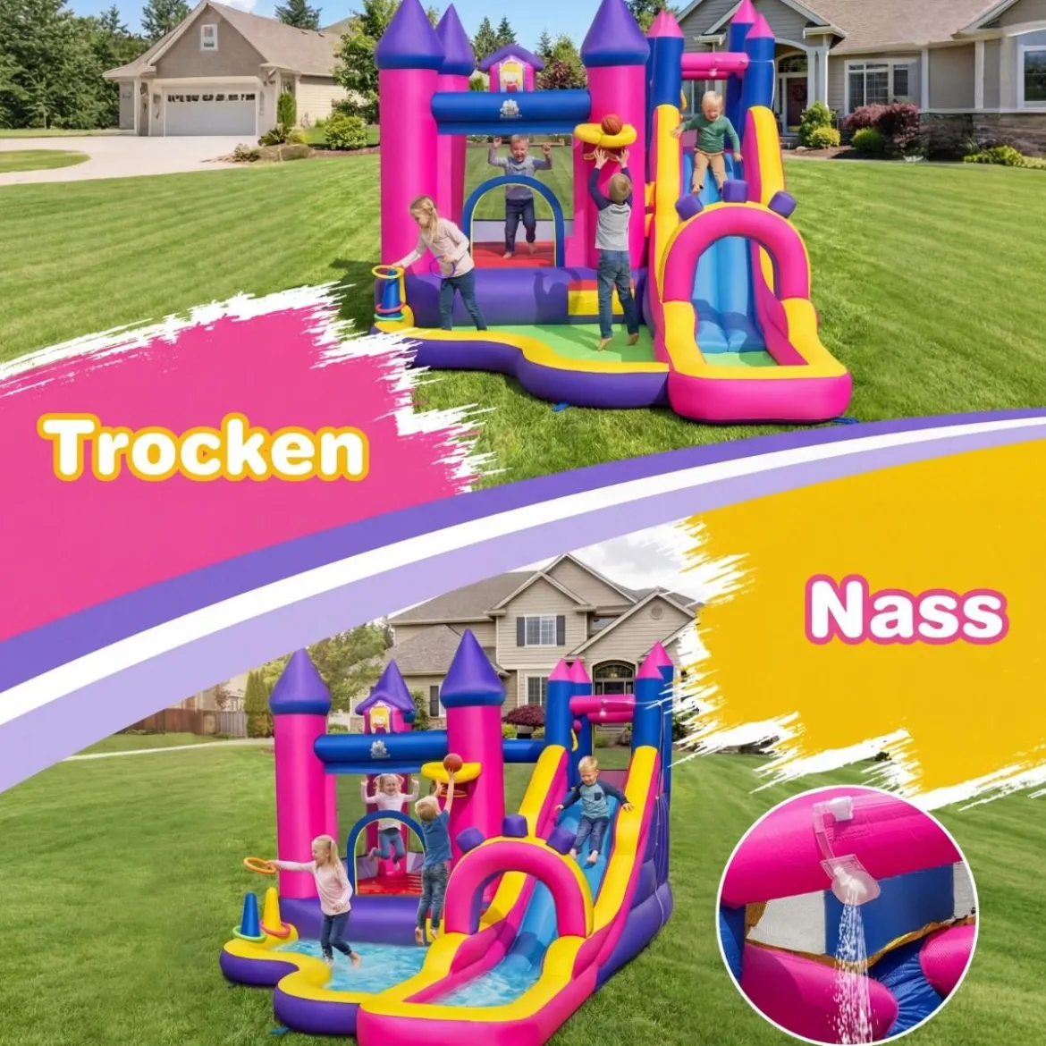 Aufblasbare Wasserrutsche Prinzessin Wasserpark mit langer Rutsche Sprungbereich (ohne Gebläse)