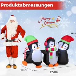 Aufblasbare Weihnachten Pinguin-Familie aufblasbare Festdekoration mit integrierten LED-Lichtern Mehrfarbig