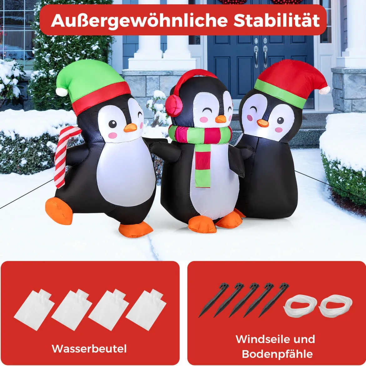 Aufblasbare Weihnachten Pinguin-Familie aufblasbare Festdekoration mit integrierten LED-Lichtern Mehrfarbig