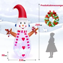 Aufblasbare Weihnachtsdekoration Schneemann mit Mehrfarbigen Rotierenden LED-Lichtern 240 cm