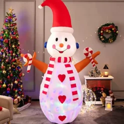Aufblasbare Weihnachtsdekoration Schneemann mit Mehrfarbigen Rotierenden LED-Lichtern 240 cm
