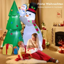 Aufblasbare Weihnachtsdekoration Weihnachtsbaum mit großem & kleinem Schneemann 145 x 105 x 180 cm