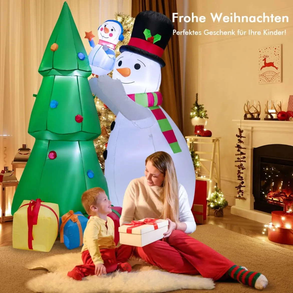 Aufblasbare Weihnachtsdekoration Weihnachtsbaum mit großem & kleinem Schneemann 145 x 105 x 180 cm
