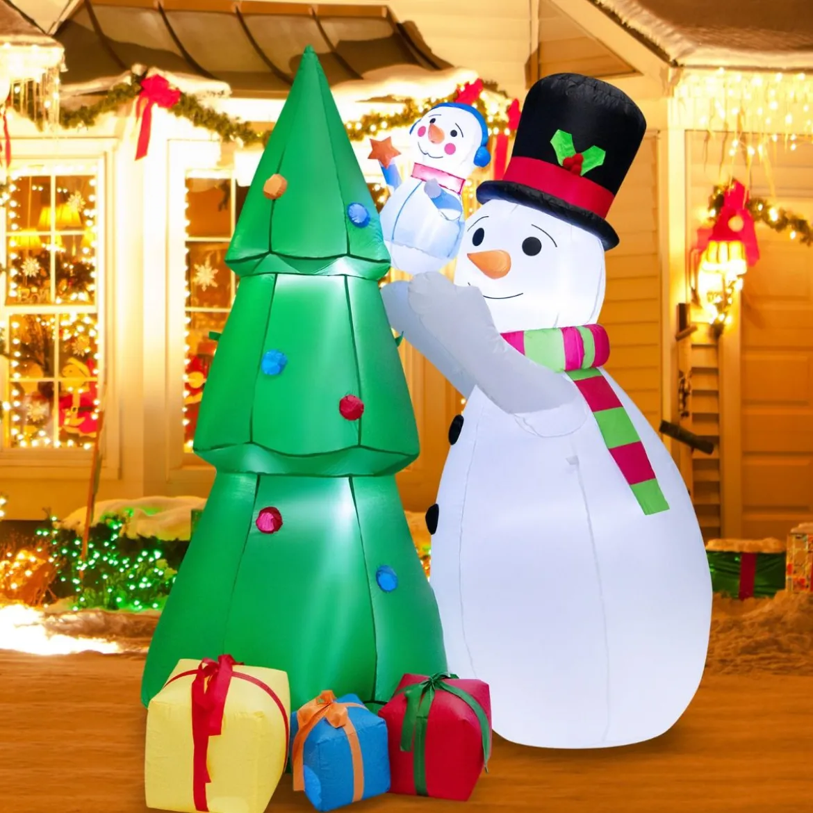 Aufblasbare Weihnachtsdekoration Weihnachtsbaum mit großem & kleinem Schneemann 145 x 105 x 180 cm