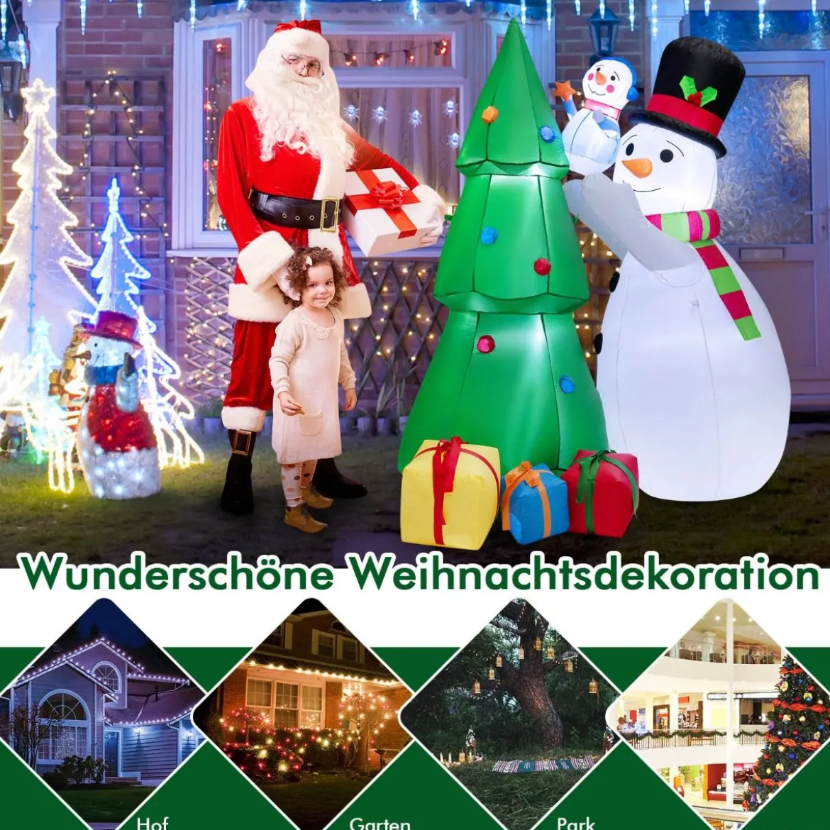 Aufblasbare Weihnachtsdekoration Weihnachtsbaum mit großem & kleinem Schneemann 145 x 105 x 180 cm