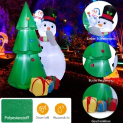 Aufblasbare Weihnachtsdekoration Weihnachtsbaum mit großem & kleinem Schneemann 145 x 105 x 180 cm
