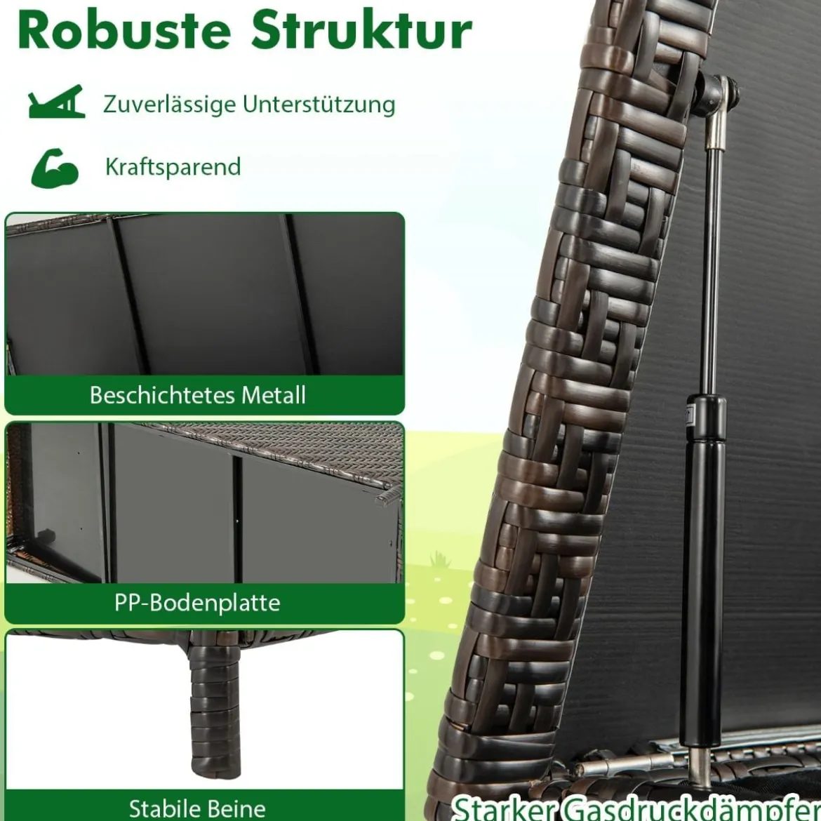Auflagenbox mit Rollen & 320 L Kapazität Wasserdichte Kissenbox Polyrattan Aufbewahrungsbox