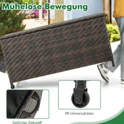 Auflagenbox mit Rollen & 320 L Kapazität Wasserdichte Kissenbox Polyrattan Aufbewahrungsbox