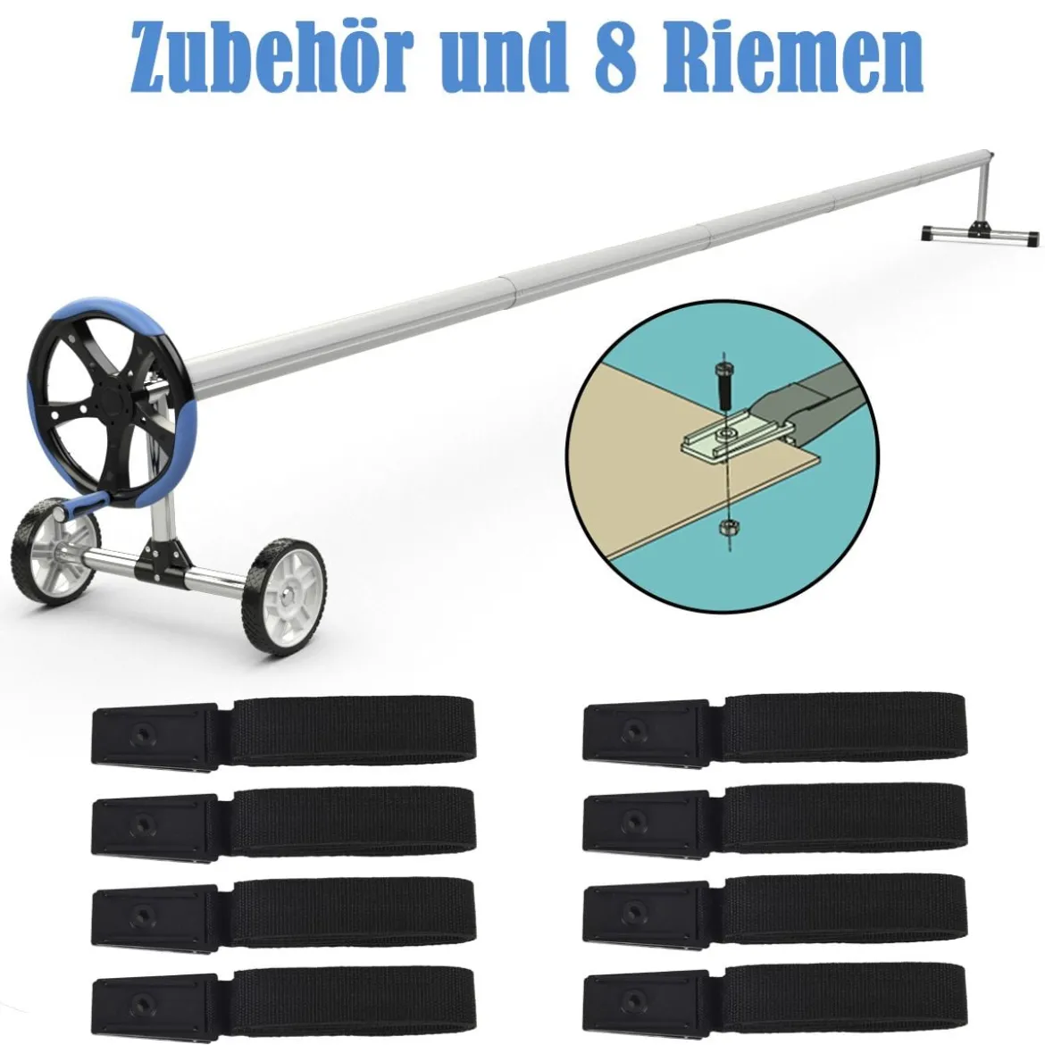 Aufrollsystem Poolwickelrolle für Abdeckungen und Solarplanen Rollensystem mit Gurten Aluminium 5,5M