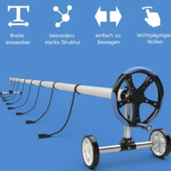 Aufrollsystem Poolwickelrolle für Abdeckungen und Solarplanen Rollensystem mit Gurten Aluminium 5,5M