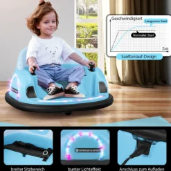 Aufsitz-Bumper-Car für Kleinkinder 12V elektrisches 360°-Spin-Auto-Spielzeug mit Fernbedienung Blau