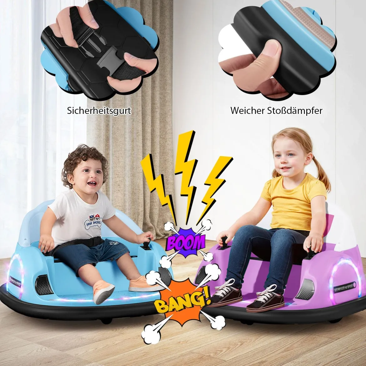 Aufsitz-Bumper-Car für Kleinkinder 12V elektrisches 360°-Spin-Auto-Spielzeug mit Fernbedienung Blau