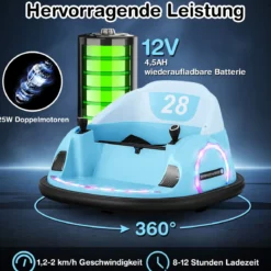 Aufsitz-Bumper-Car für Kleinkinder 12V elektrisches 360°-Spin-Auto-Spielzeug mit Fernbedienung Blau